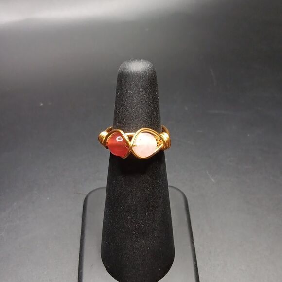 New Carnelian Double Crystal Gemstone Ring Size 5 New In Box - Picture 1 of 4
